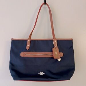 Coach nylon blue and brown tote bag NWOT